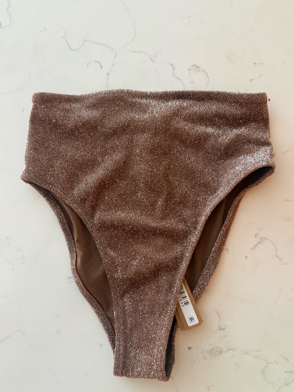 SKIMS High-Waist Shimmery Bikini Bottoms in Metallic Brown